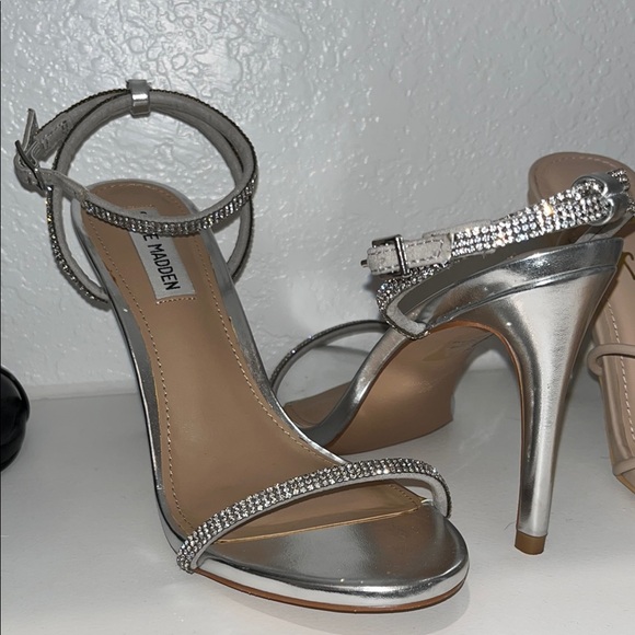 Steve Madden Silver Heels with Rhinestone Straps - Picture 3 of 5